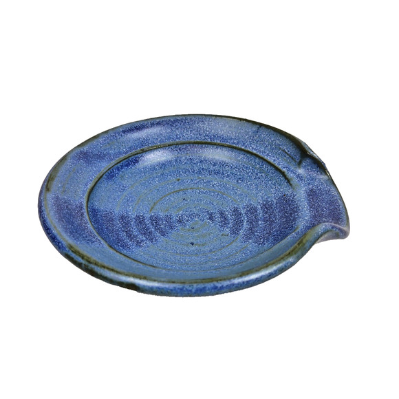 Handmade Studio Pottery Clay Ceramic Swirl Spoon Rest Matte Blue Speckled - Picture 5 of 7
